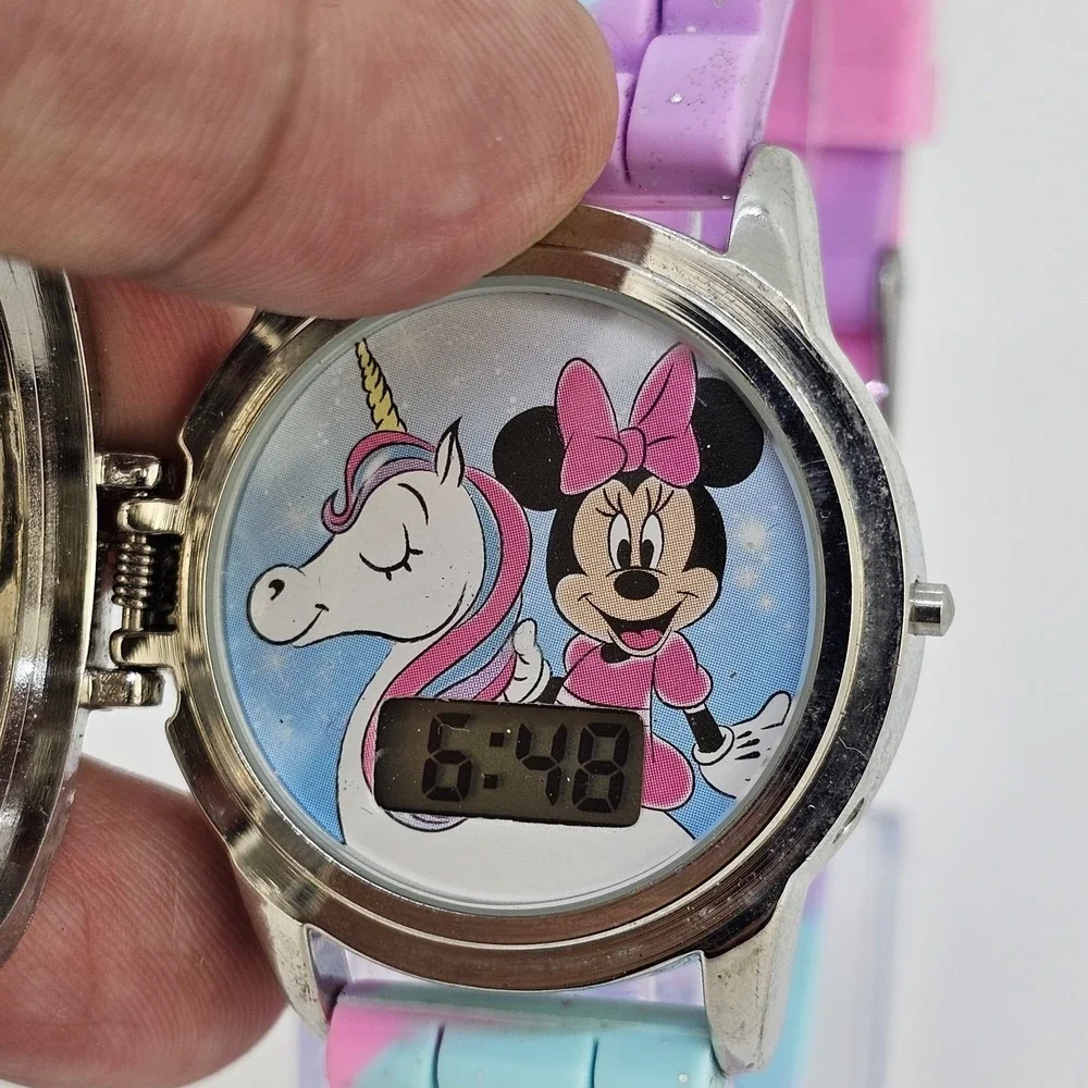 Disney Minnie Mouse Unicorn Spinner Digital LCD Kids Watch 36MM New‎ Battery